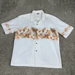 Pacific Legend Shirt Mens 2XL White Orange Aloha Hibiscus Flower Hawaiian